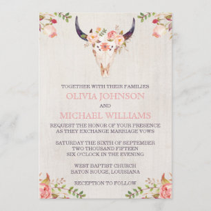 Bohemian Watercolor Skull Wedding Invitations