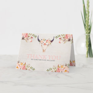 Bohemian Watercolor Skull Wedding Thank You Cards