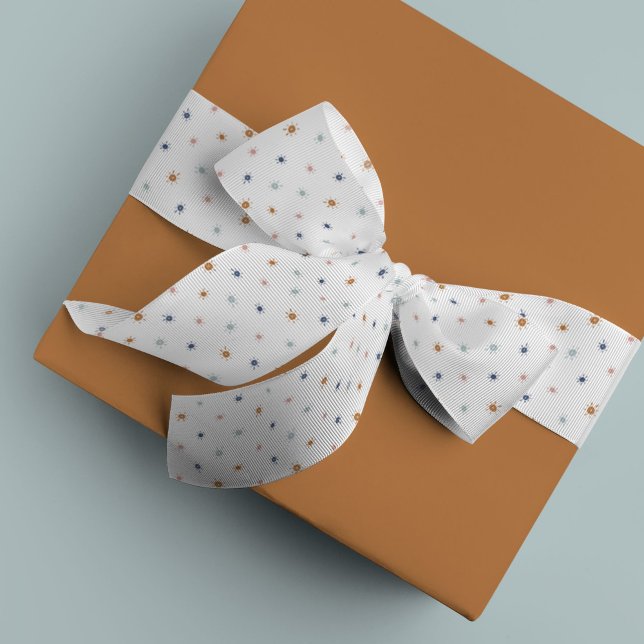 Bohemian Watercolor Suns in Earth Tones Grosgrain Ribbon (Earth tones, blue, and pink watercolor dotted suns ribbon)