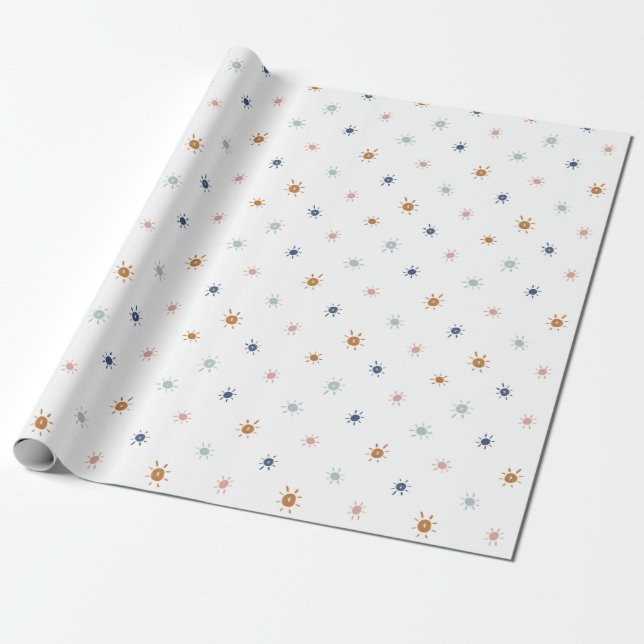 Bohemian Watercolor Suns in Earth Tones Wrapping Paper (Unrolled)