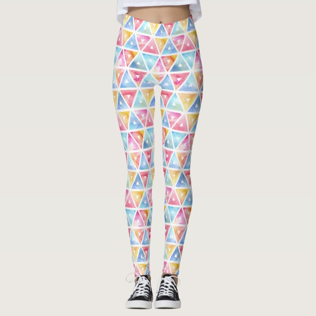 Bohemian Watercolor Triangles Leggings (Front)