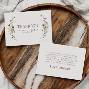 Bohemian Watercolor Wildflower Bridal Shower Flat Thank You Card