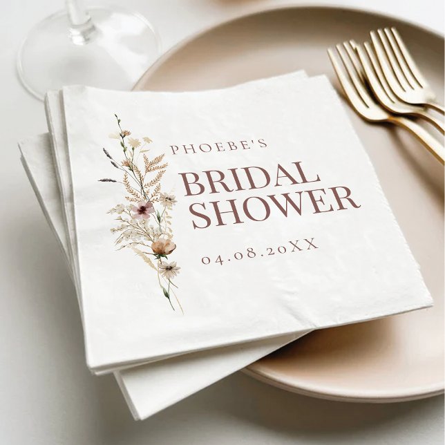 Bohemian Watercolor Wildflower Bridal Shower Napkin (Creator Uploaded)