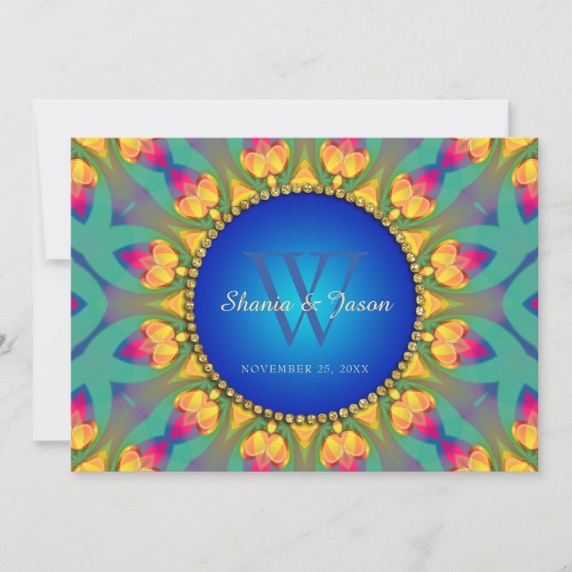 Bohemian Weddin Sunflower Monogram 5x7 Invitation (Front)