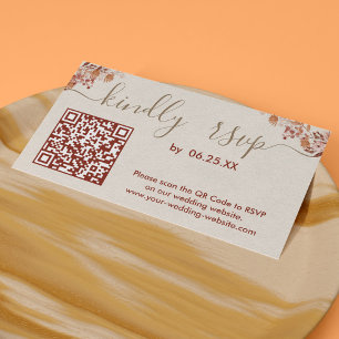 Bohemian Wedding RSVP Online Website With QR Code Enclosure Card