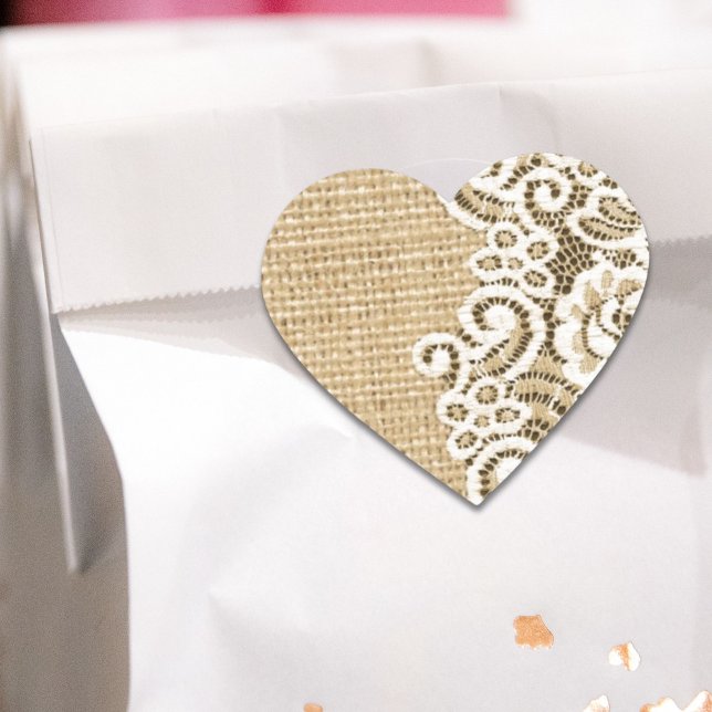 Bohemian Western country rustic burlap and lace Heart Sticker (Bohemian Western country rustic burlap and lace Heart Sticker)