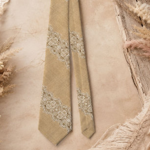 Bohemian Western country rustic burlap and lace Tie