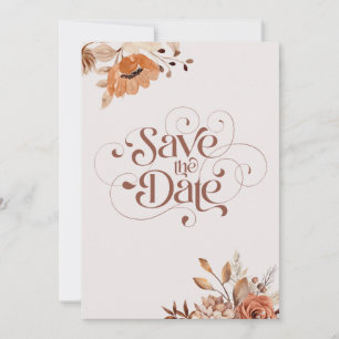 Bohemian whimsical fall rustic flowers wedding save the date