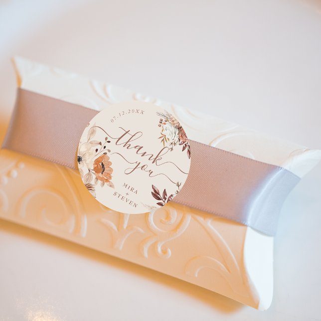 Bohemian whimsical fall wedding thank you  classic round sticker (Creator Uploaded)
