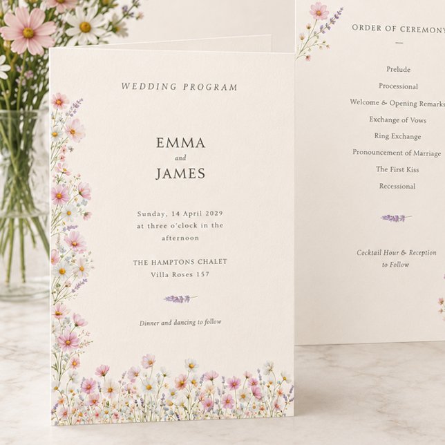Bohemian Whimsical Wildflowers Folded Wedding Programme (Bohemian Whimsical Wildflowers Folded Wedding Program)