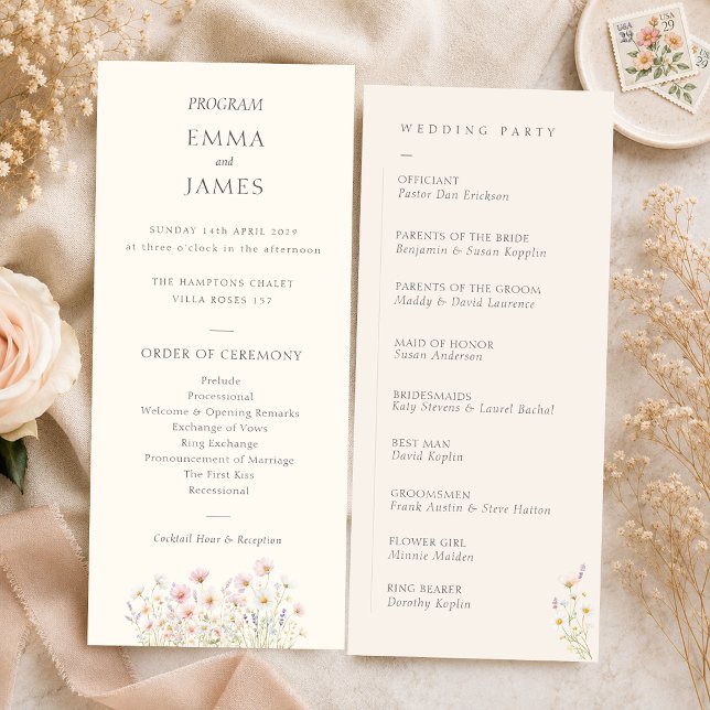 Bohemian Whimsical Wildflowers Wedding Program Programme (Bohemian Whimsical Wildflowers Wedding Program)