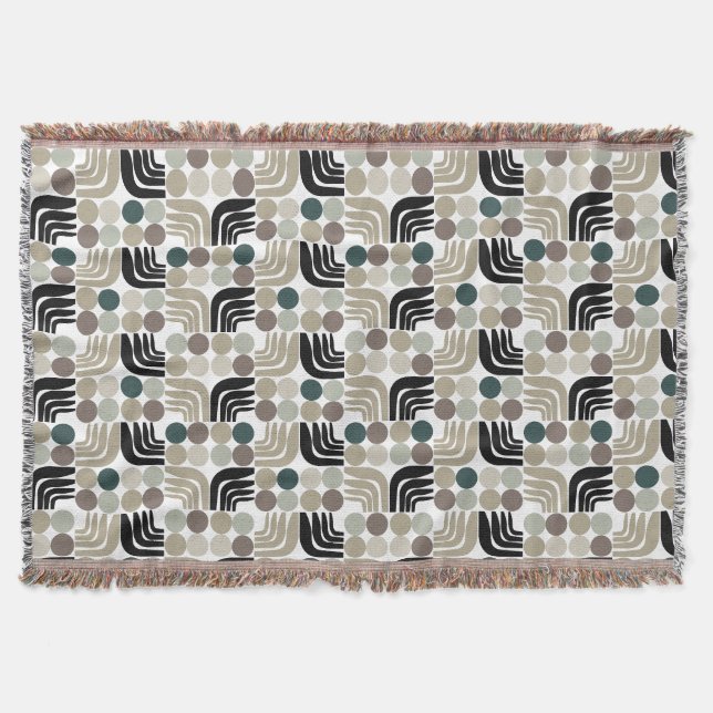 Bohemian White Black Grey Throw Blanket (Front)