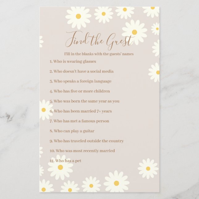 Bohemian White Daisy Floral Find the Guest (Front)