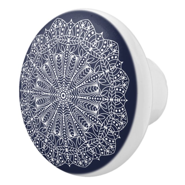 Bohemian White Floral Mandala Ceramic Knob (Right)