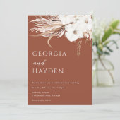 Bohemian White Floral & Terracotta Wedding Invitation (Standing Front)