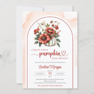 Bohemian white pumpkin red burgundy fall flowers invitation