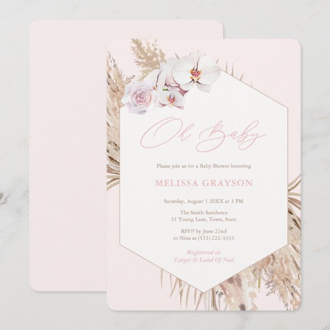 Bohemian Wild Child Pampas Grass Girl Baby Shower Invitation (Front/Back)