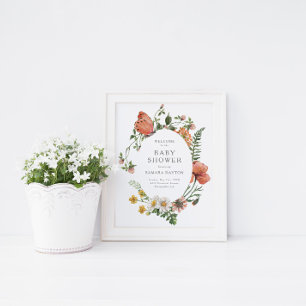 Bohemian Wildflower Butterfly Baby Shower Welcome Poster