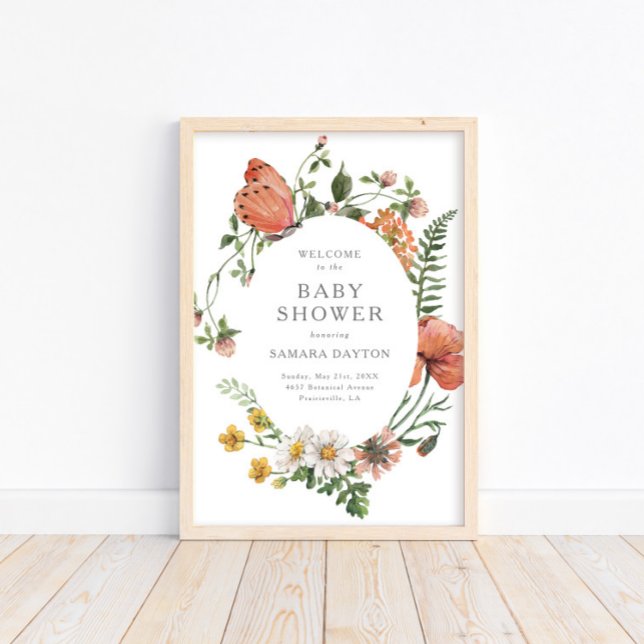 Bohemian Wildflower Butterfly Baby Shower Welcome Poster (Creator Uploaded)