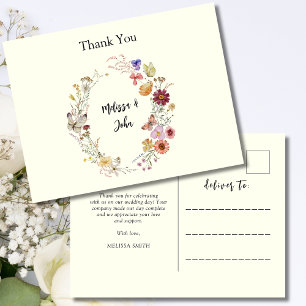 Bohemian Wildflower Floral Wedding Thank you  Postcard