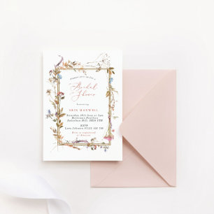 Bohemian Wildflower Gold Frame Bridal Shower  Invitation