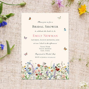 Bohemian Wildflowers & Butterflies Bridal Shower Invitation