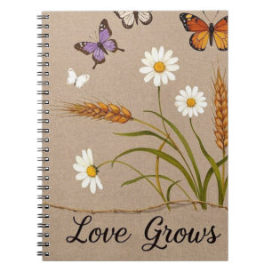 Bohemian Wildflowers, butterflies, wheat stalks Notebook