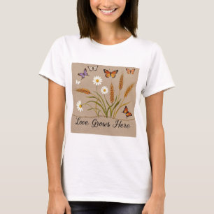 Bohemian Wildflowers, butterflies, wheat stalks T-Shirt