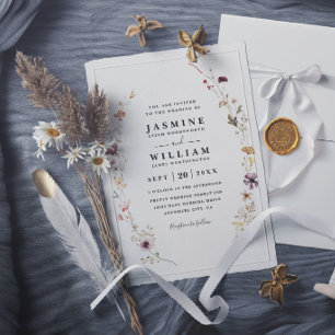 Bohemian Wildflowers Elegant Chic Modern Wedding Invitation