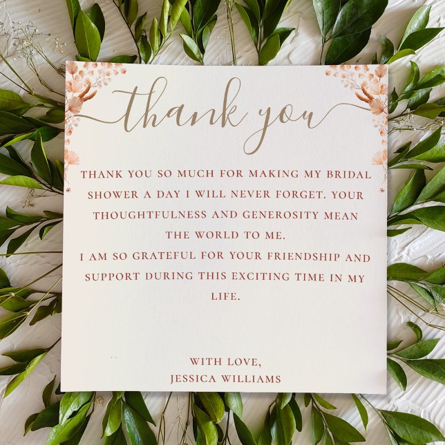 Bohemian With Elegant Script Bridal Shower Thank You Card (Creator Uploaded)