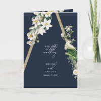 Bohemian Wood Floral Blue Wedding Order of Service
