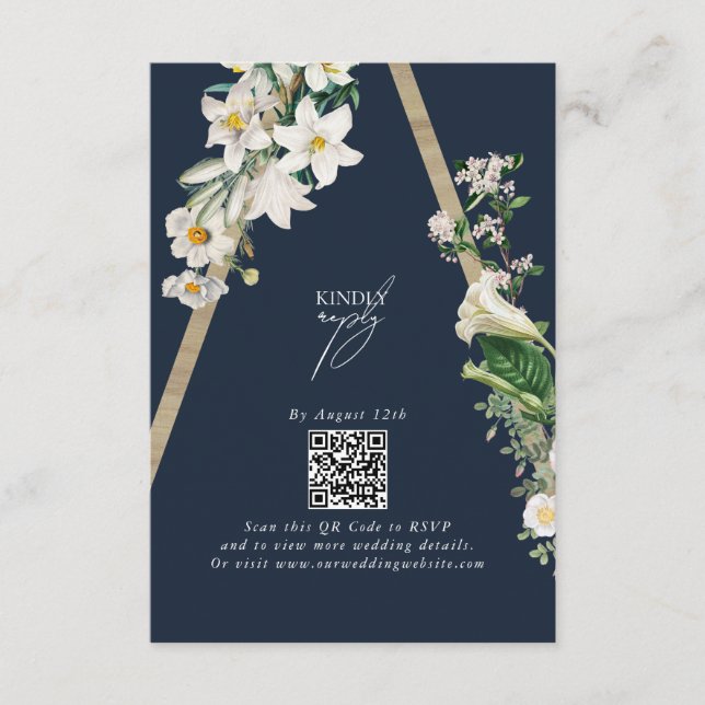 Bohemian Wood Pyramid White Florals Blue Wedding Enclosure Card (Front)