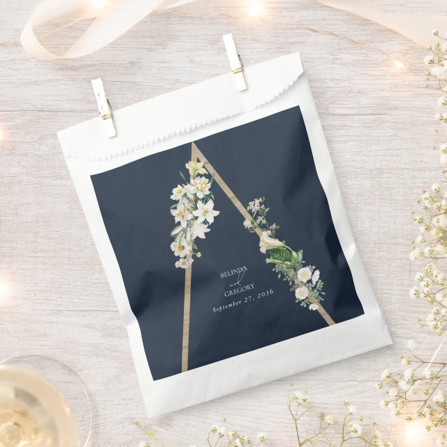 Bohemian Wood Pyramid White Florals Blue Wedding Favour Bags (Clipped)