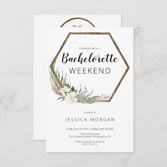 Bohemian Wreath Bachelorette Party Invite Card (Front/Back)