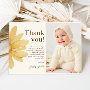 Bohemian Yellow Daisy Floral Birthday Photo Thank You Card