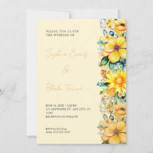 Bohemian Yellow Floral Yellow Wedding Invitation
