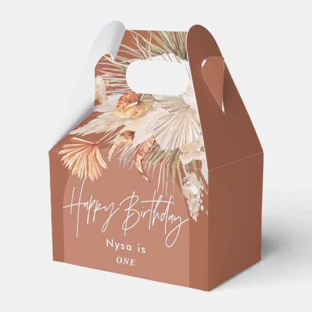 Bohenian boho rust terracotta birthday party favour box (Front Side)