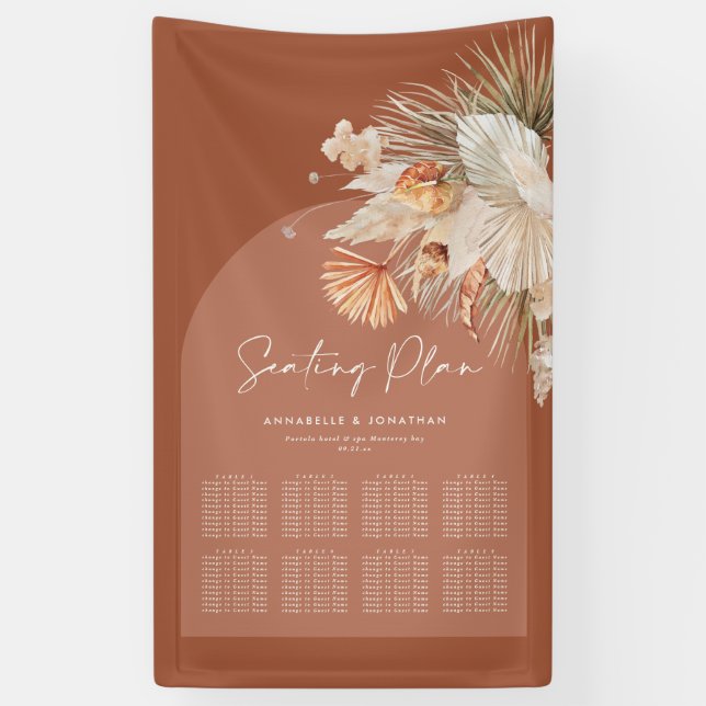Bohenian boho rust terracotta wedding seating plan banner (Vertical)