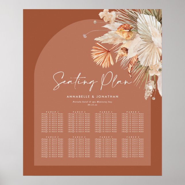 Bohenian boho rust terracotta wedding seating plan poster (Front)