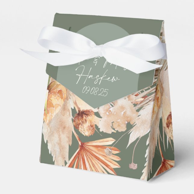 Bohenian boho sage green wedding favour box (Front Side)