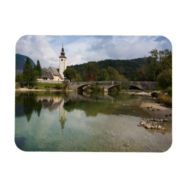 Bohinj lake and church, Slovenia rectangle magnet (Horizontal)