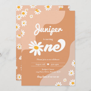 Boho 1st Birthday Daisy Floral Groovy 70's Party Invitation