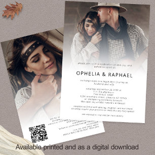 Boho 2 Photos Overlay QR Code Bohemian Wedding  Invitation