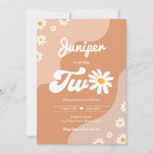 Boho 2nd Birthday Daisy Floral Groovy 70's Party Invitation