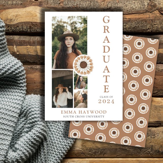 Boho 4 Photo Collage Graduation Invitation (Creator Uploaded)