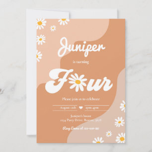 Boho 4th Birthday Daisy Floral Groovy 70's Party Invitation