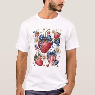 Boho 4th Of July Strawberry Patriotic Independence T-Shirt