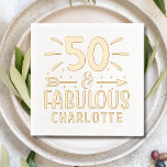 Boho 50 & Fabulous 50th Birthday Personalised Name Foil Napkins<br><div class="desc">Boho 50 & Fabulous 50th Birthday Personalised Name Real Foil Stamped Paper Napkins features the text "50 & Fabulous" with  your personalised name below in modern calligraphy script typography and accented with an arrow and stars. Perfect for fiftieth birthday parties. Created by Evco Studio www.zazzle.com/store/evcostudio</div>