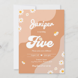 Boho 5th Birthday Daisy Floral Groovy 70's Party Invitation