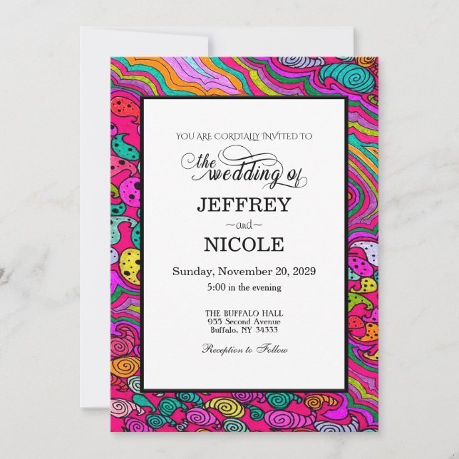 Boho 60s Retro Colourful Wedding Invitation (Front)